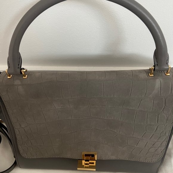 Celine grey croc embroidered trapeze medium bag - Picture 4 of 13